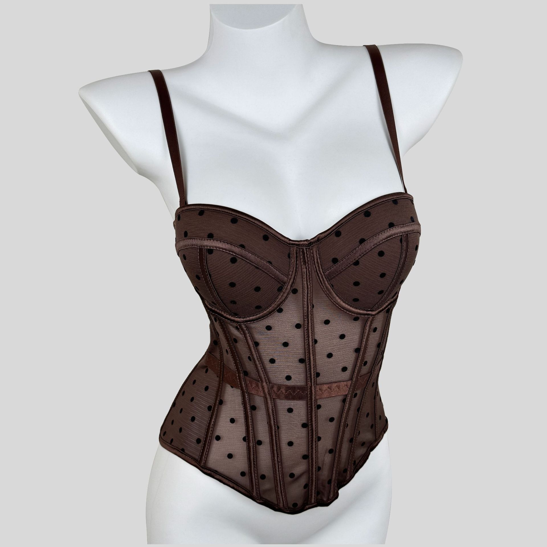 Womens Mesh Polka Dot Corset Bustier Top - Tummy Control Waist Cincher